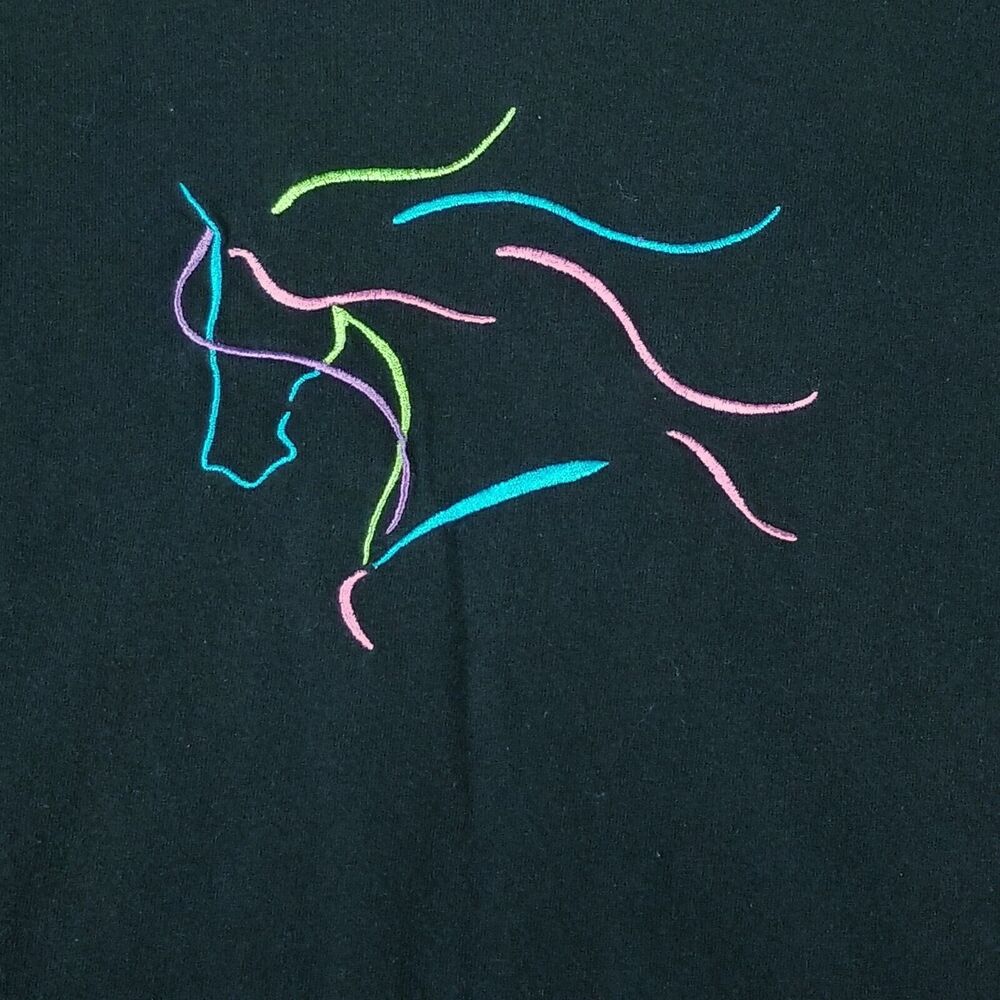 Dream Horse TShirt Unisex Black Small Embroidered Rainbow Short Sleeve Western